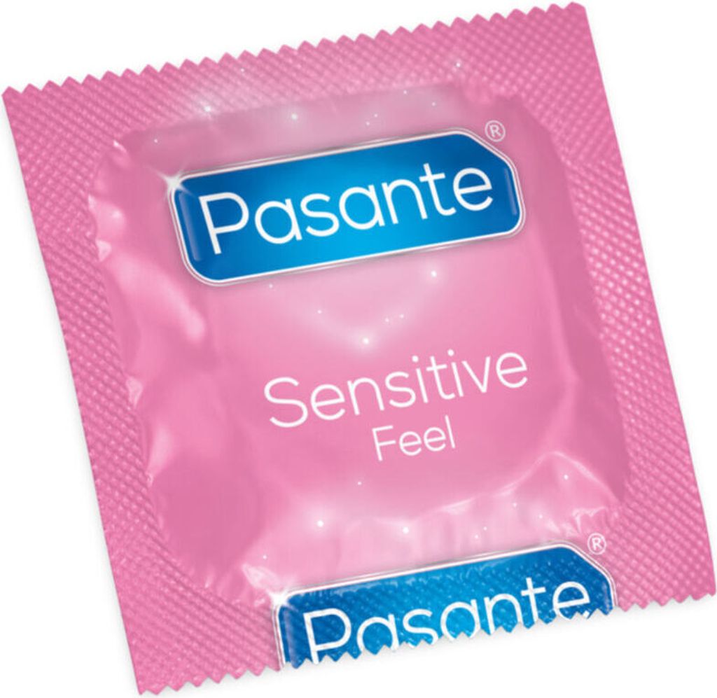 A single condom wrapper with the brand name and product details.