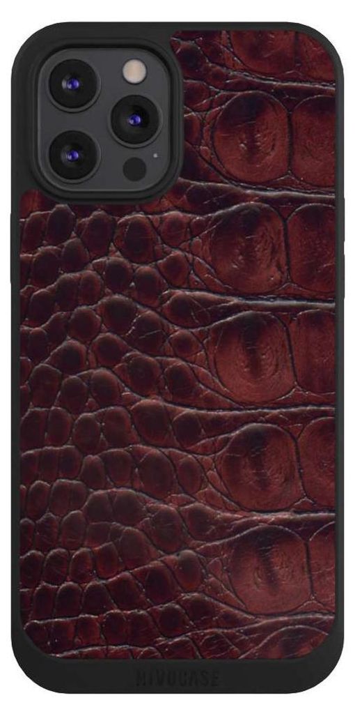 NIVOCASE Handyhülle für Apple iPhone 12 Pro Max Hülle NIVOpure Case Schwarz Animalprint Krokodil Leder