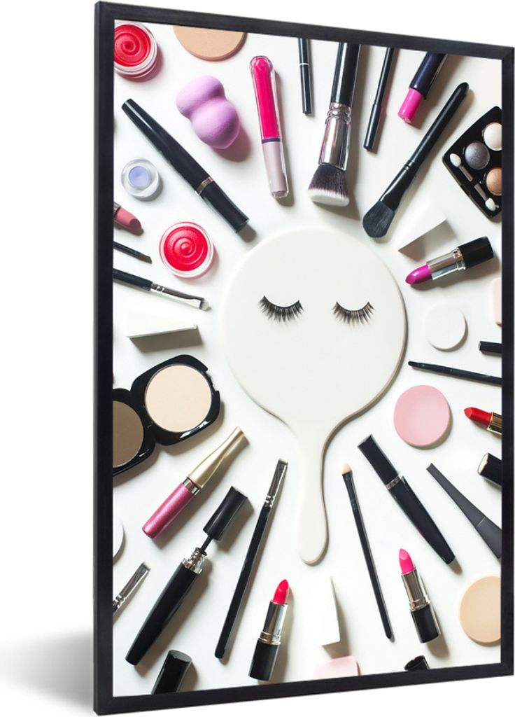 MuchoWow MuchoWow Gerahmtes Poster Gesichtsspiegel mit Make-up 20x30 cm - Poster mit zchwarzem Bilderrahmen - Drucken - Bilder Poster im Rahmen