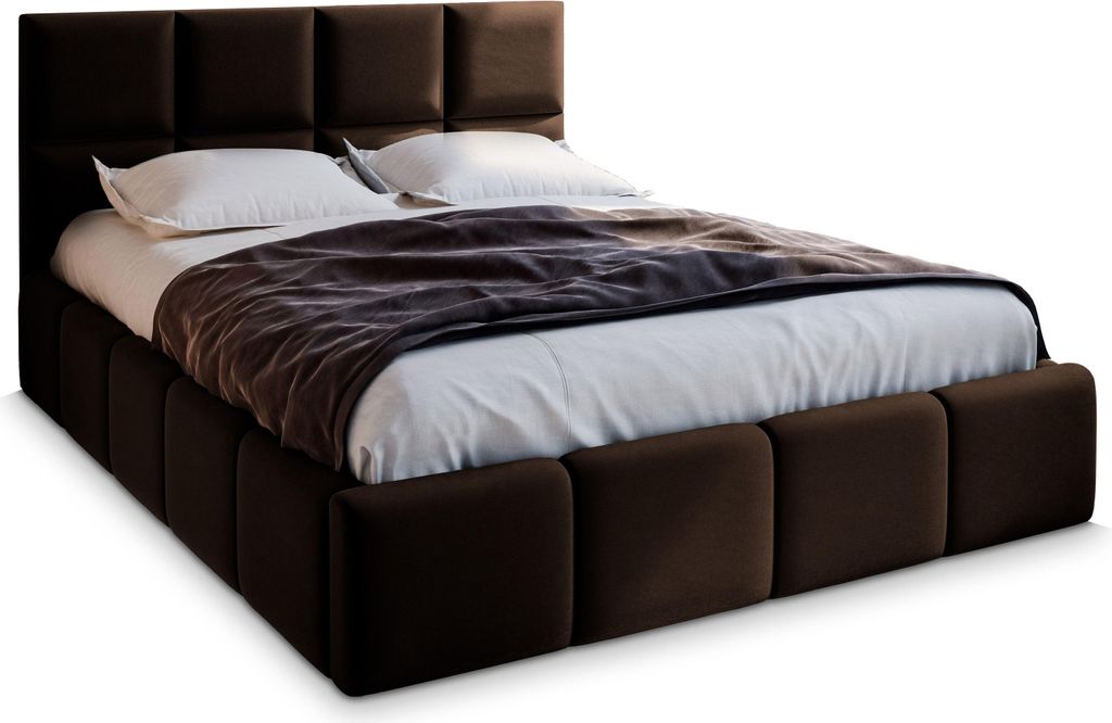 Masseno Polsterbett COMO 200x200 cm, Polsterbett mit Bettkästen -Braun, SAWANA 16