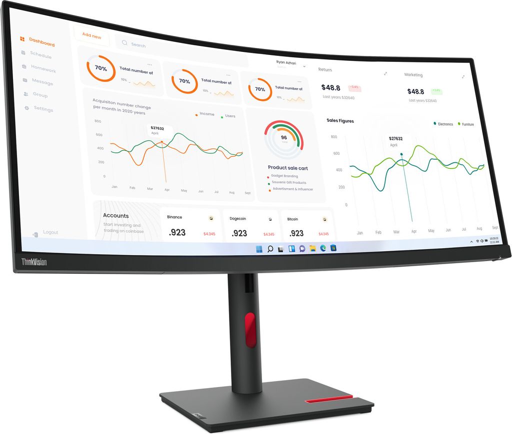 Lenovo ThinkVision T34w-30, 86,4 cm (34"), 3440 x 1440 Produktbild 
