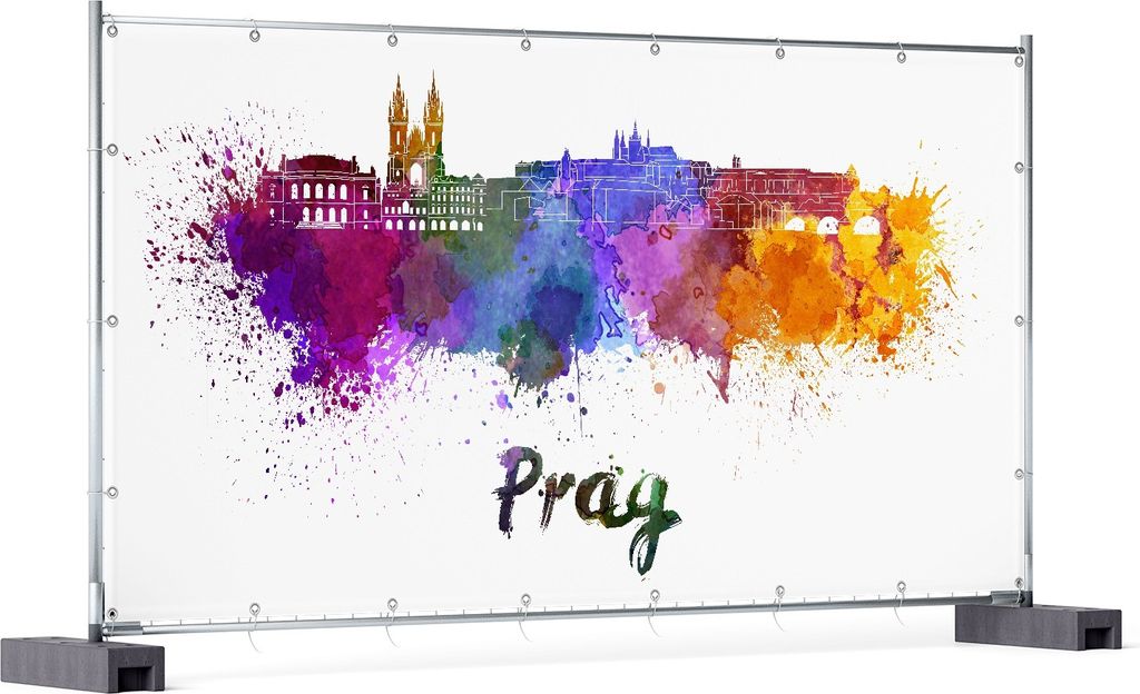 Wallario XXL Outdoor-Poster für Garten oder Balkon, Motiv Städte als Aquarell - Skyline von Prag, in ca. 340 x 173 cm