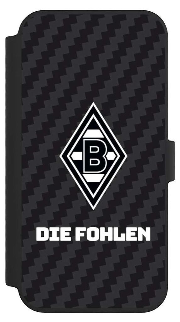NIVOCASE Klapphülle für Apple iPhone 14 Pro Max Handyhülle aus Kunst Leder NIVOflip schwarz Borussia Mönchengladbach Carbon Gladbach