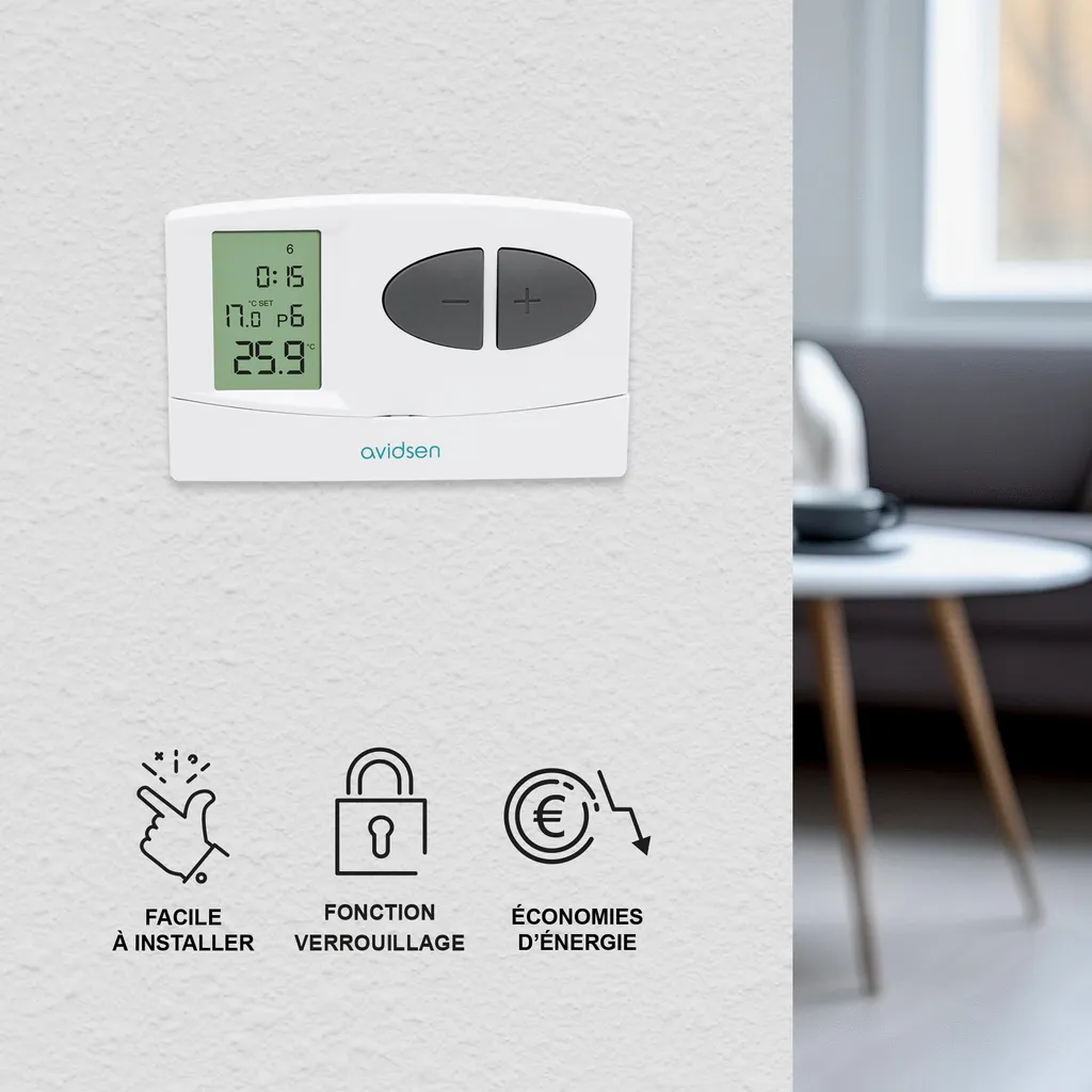 Thermostat d'ambiance filaire programmable pour régulation thermique - 2