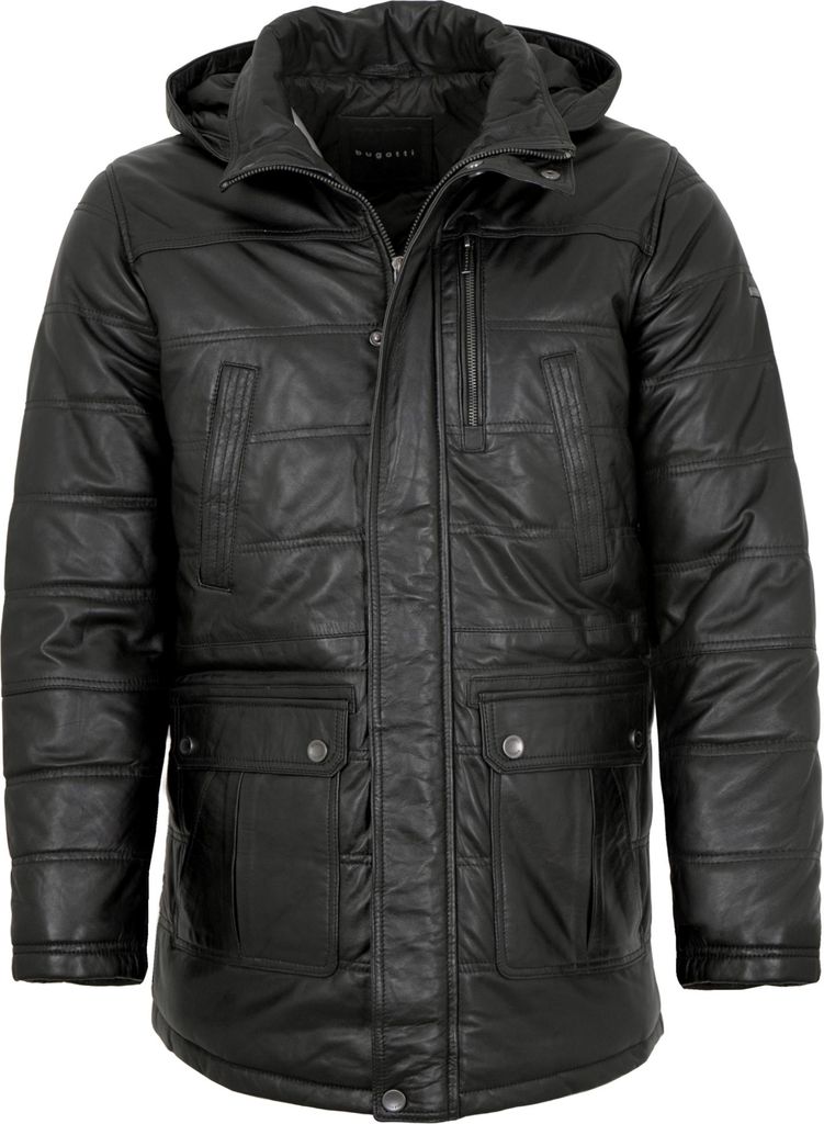 Bugatti - Herren Echtleder Lederjacke Steppjacke Longjacke Lammnappa schwarz
