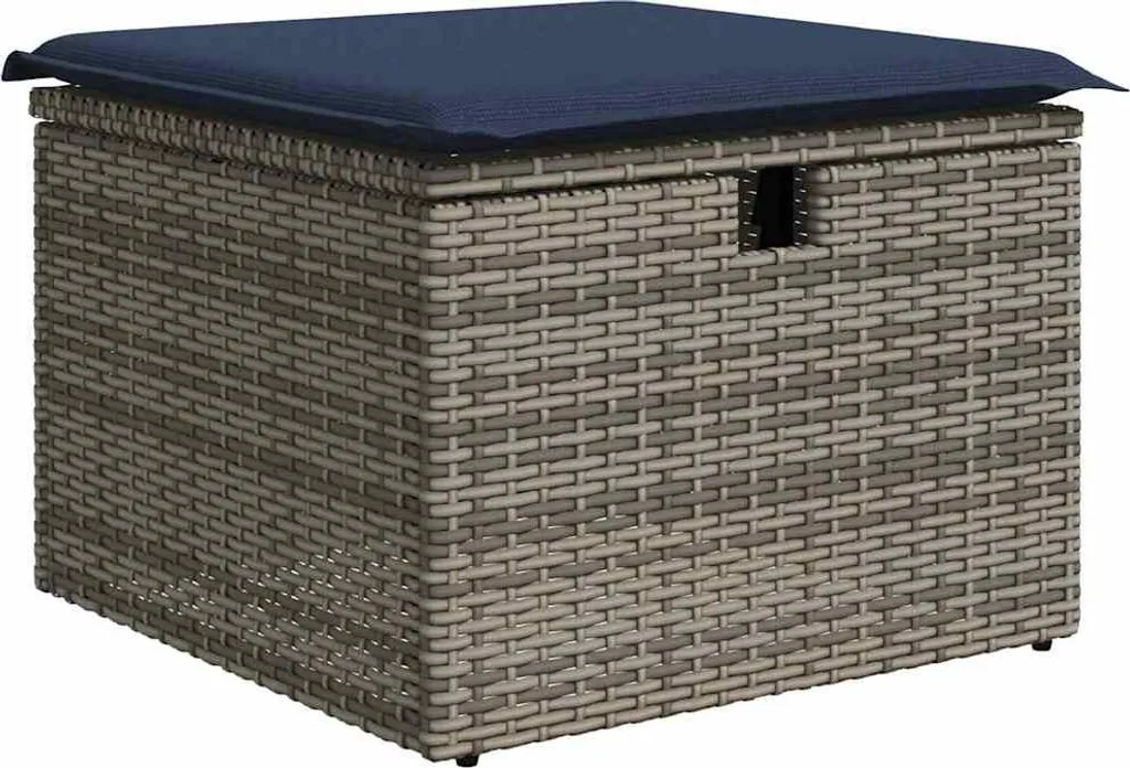 vidaXL Sgabello Giardino Poly Rattan con Cuscino Grigio 55x55x37 cm