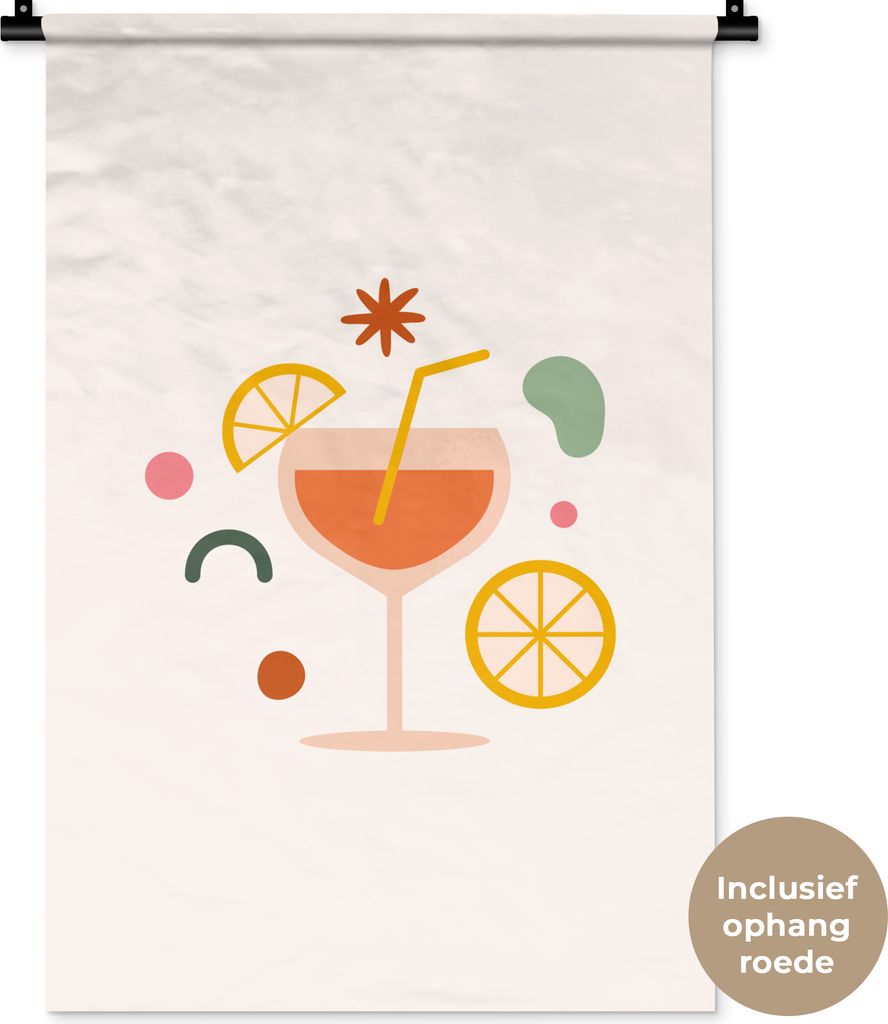MuchoWow Wandteppich Wandbehang Cocktail - Orange - Sommer 60x90 cm Tapisserie Dekoration Wandtuch - Foto-Teppich - Abwaschbar