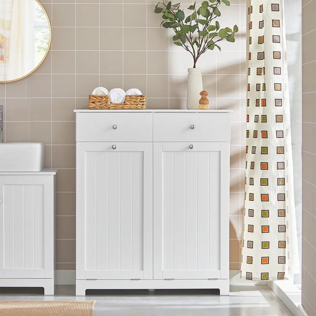 SoBuy BZR33-W Mobile Bagno Bianco - Stile Scandi con Cesti Bucato - 12