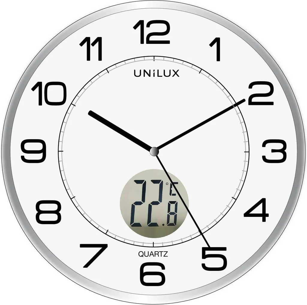Horloge murale ronde argentée UNiLUX TEMPUS 30cm mouvement quartz