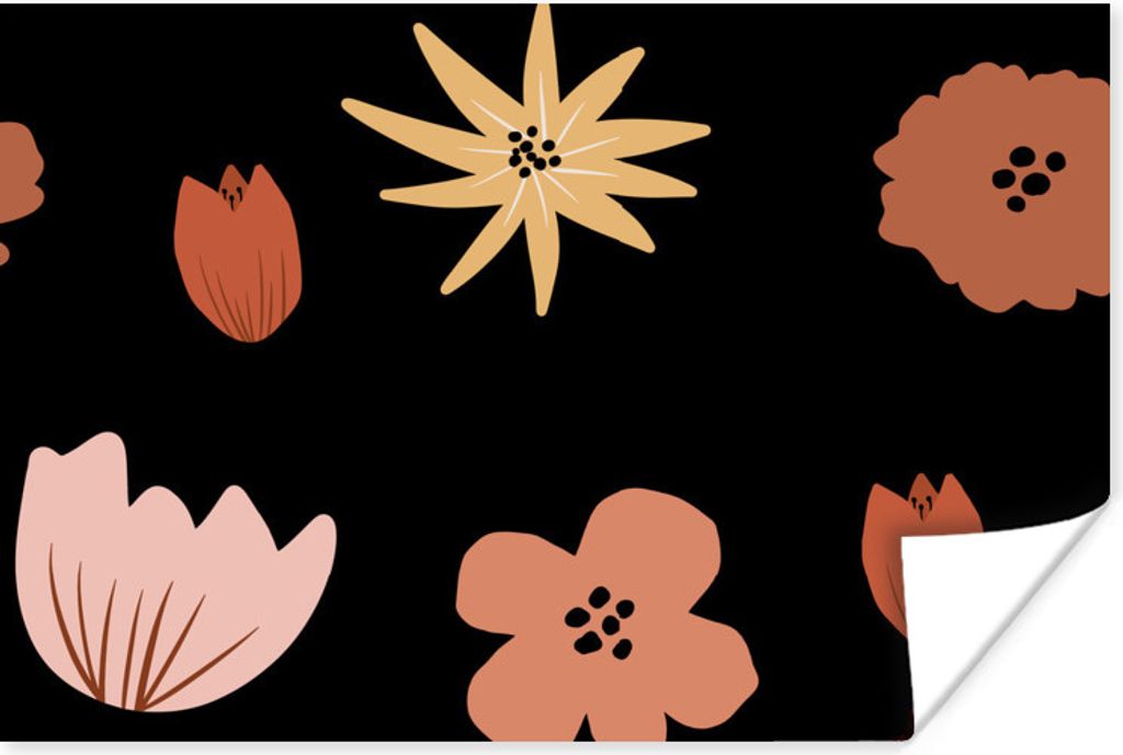 MuchoWow Poster Blumen - Schwarz - Muster 90x60 cm - Schlafzimmer