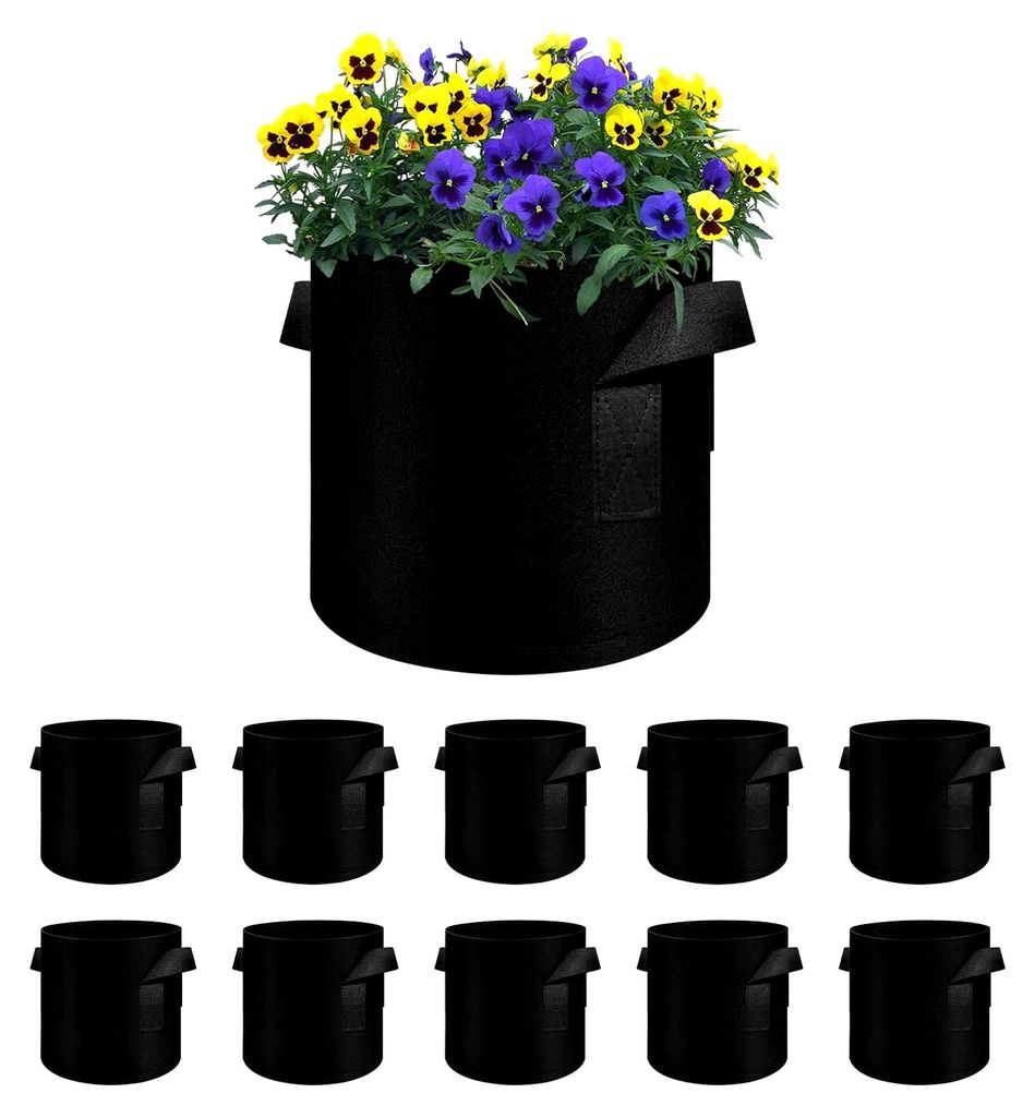 10 Stück 60 L Pflanzsack mit Griffen, 15 Gallonen Pflanzsack aus Filz für Kartoffeln, Tomaten, Gemüse, Blumen, Pflanzen