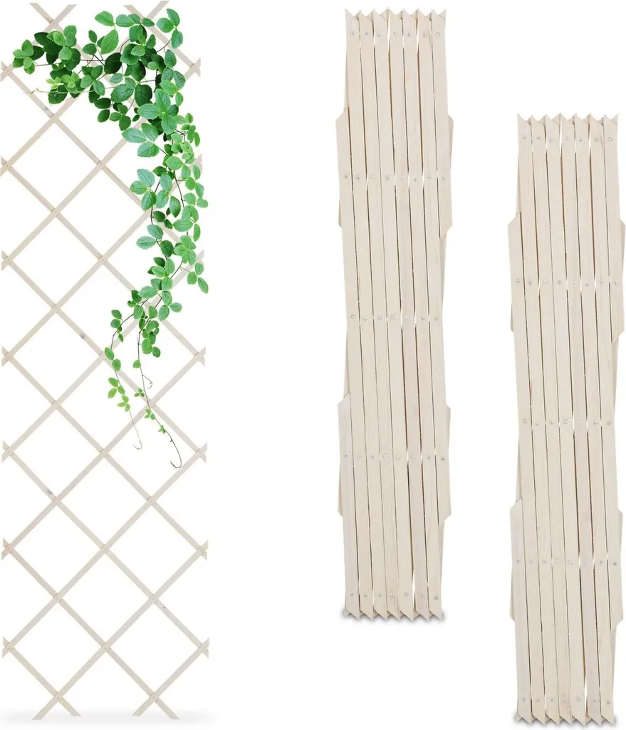 Lot de 3 treillis rétractables en bois naturel pour plantes grimpantes