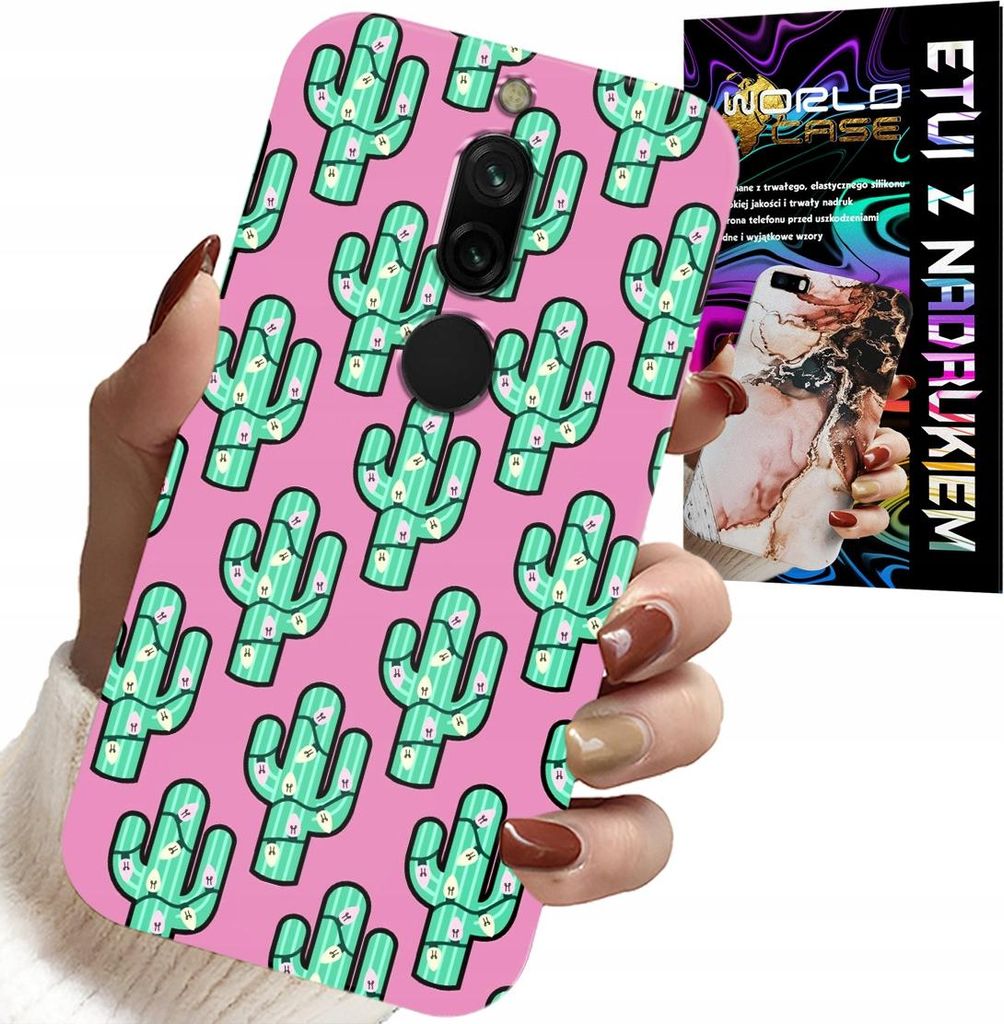 Hülle Für Xiaomi Redmi 8 - Kakteen, Kaktus Auf Rosa Hintergrund + Folie