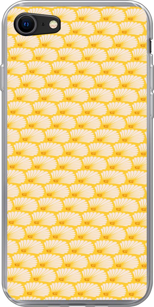 MuchoWow Handyhülle Schutzhülle Hülle für Telefoonhoesje iPhone 8 Art Deco - Design - Muschel - Gelb Silikon Softcase Handy Hülle - Schutzhaube