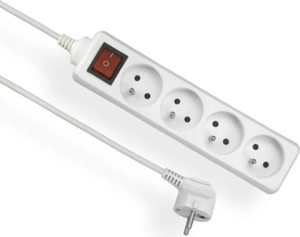 Cavo di prolunga con messa a terra e interruttore, bianco, 4 prese, 5m OMY 3x1 Elgotech EPS-405W