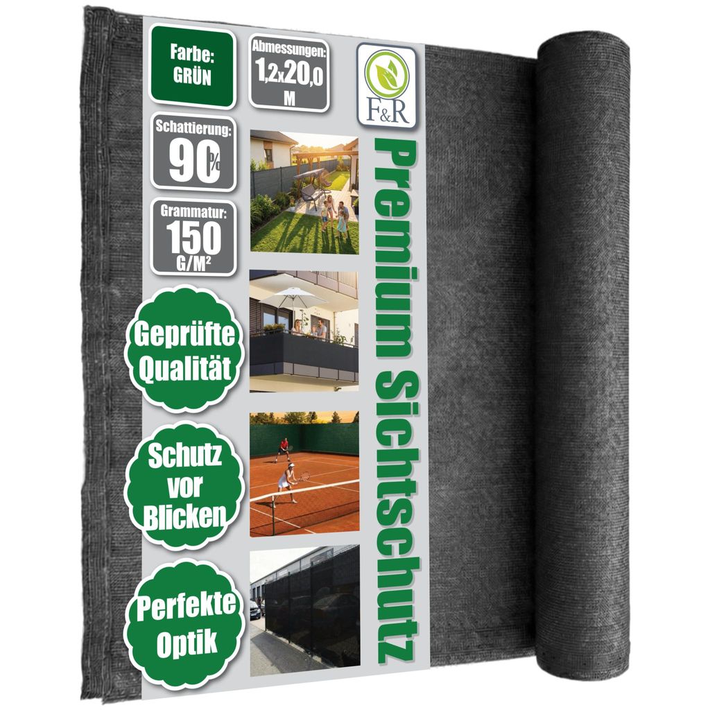 Zaunblende 1,2x20m Sichtschutz 150g/m² Schattiernetz Windschutz Staubschutz Sonnenschutz Gewebe Netz Tennis Netz grün