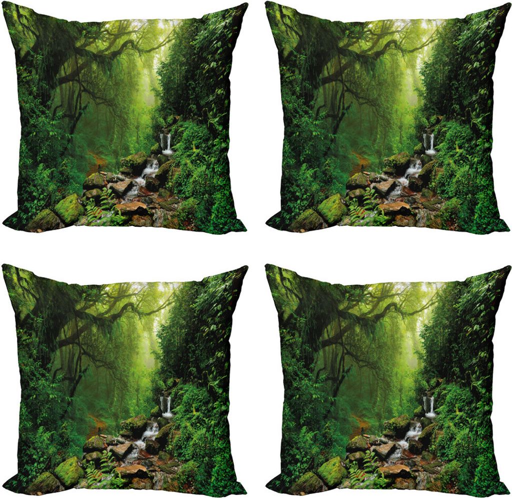 ABAKUHAUS Natur Kissenbezug Set (4 Stück), Idyllische Wald Entwurf, Moderner Doppelseitiger Digitaldruck, 40 cm x 40 cm, Smaragdjägergrün