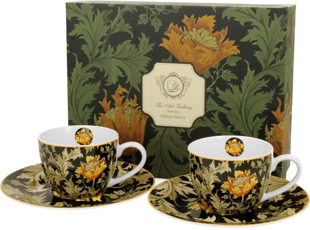 DUO ART GALLERY 2er-Set Espressotassen 90 ml CHRYSANTHEMUM mit Untertassen, New Bone China Porzellan