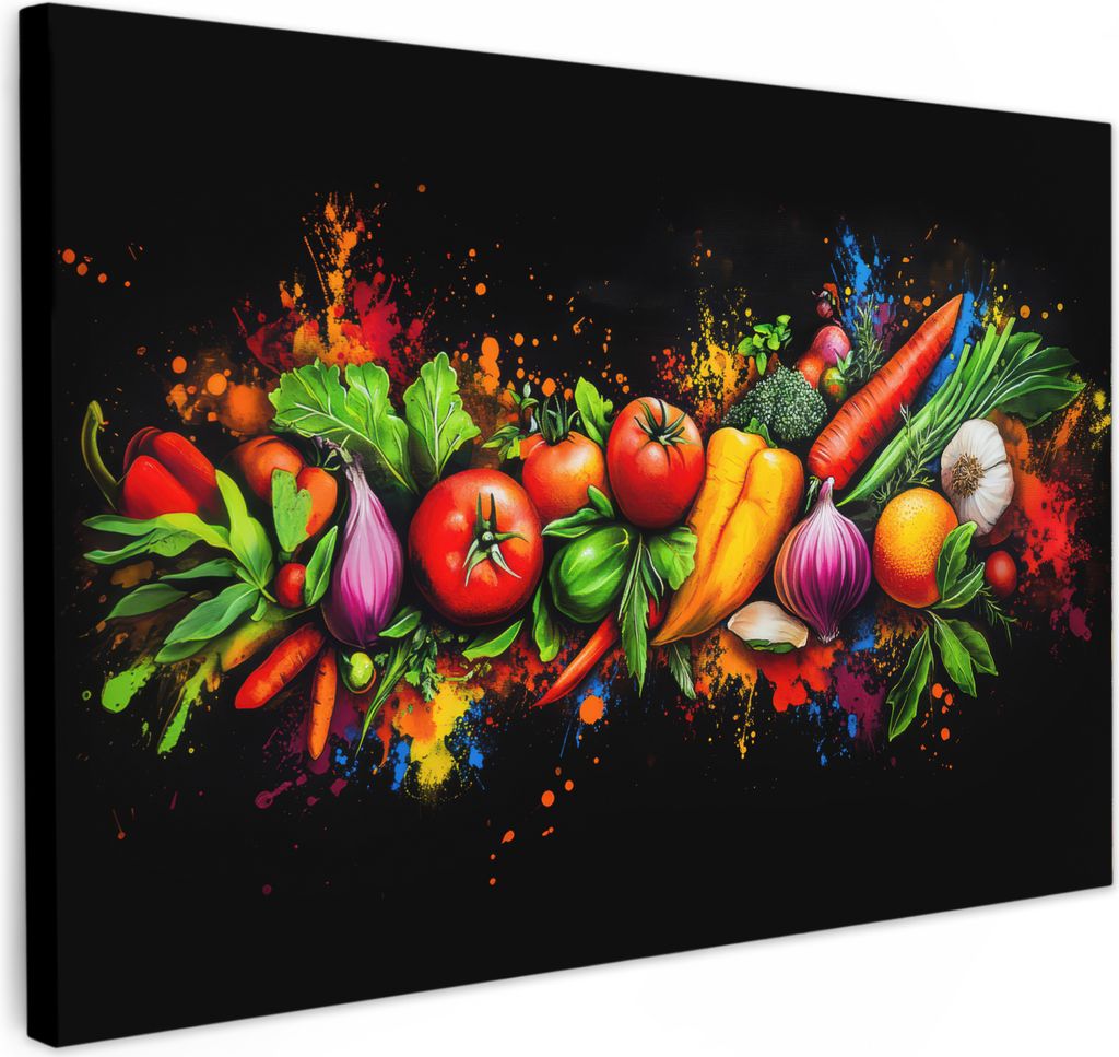 Leinwand Bilder 30x20 cm - Graffiti - Gemüse, Wandbilder, Wanddeko Wohnzimmer, Bild