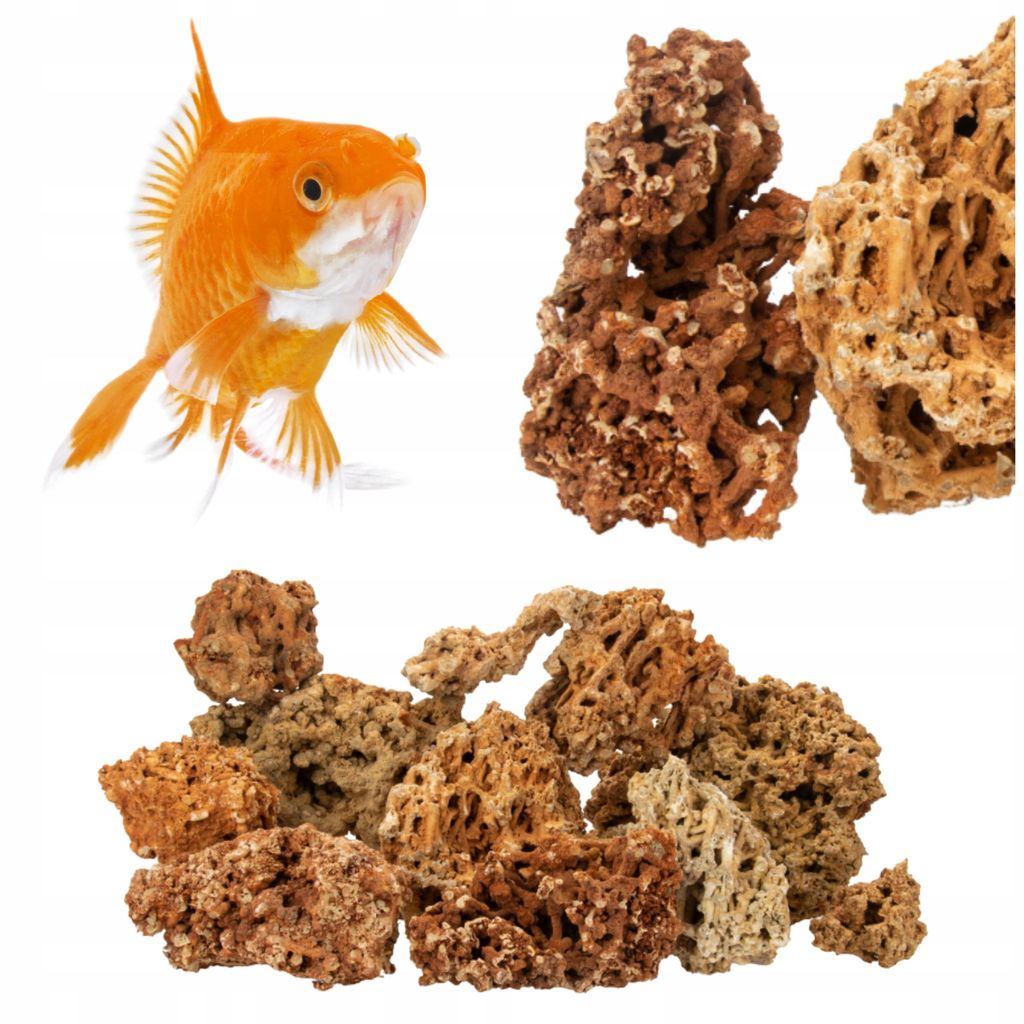 Aquarium Steine Wapień Koralowy Mix Kalkstein natur 3 kg, bunt gemischt von gelb bis rot, für Malawi Becken und Aquascaping