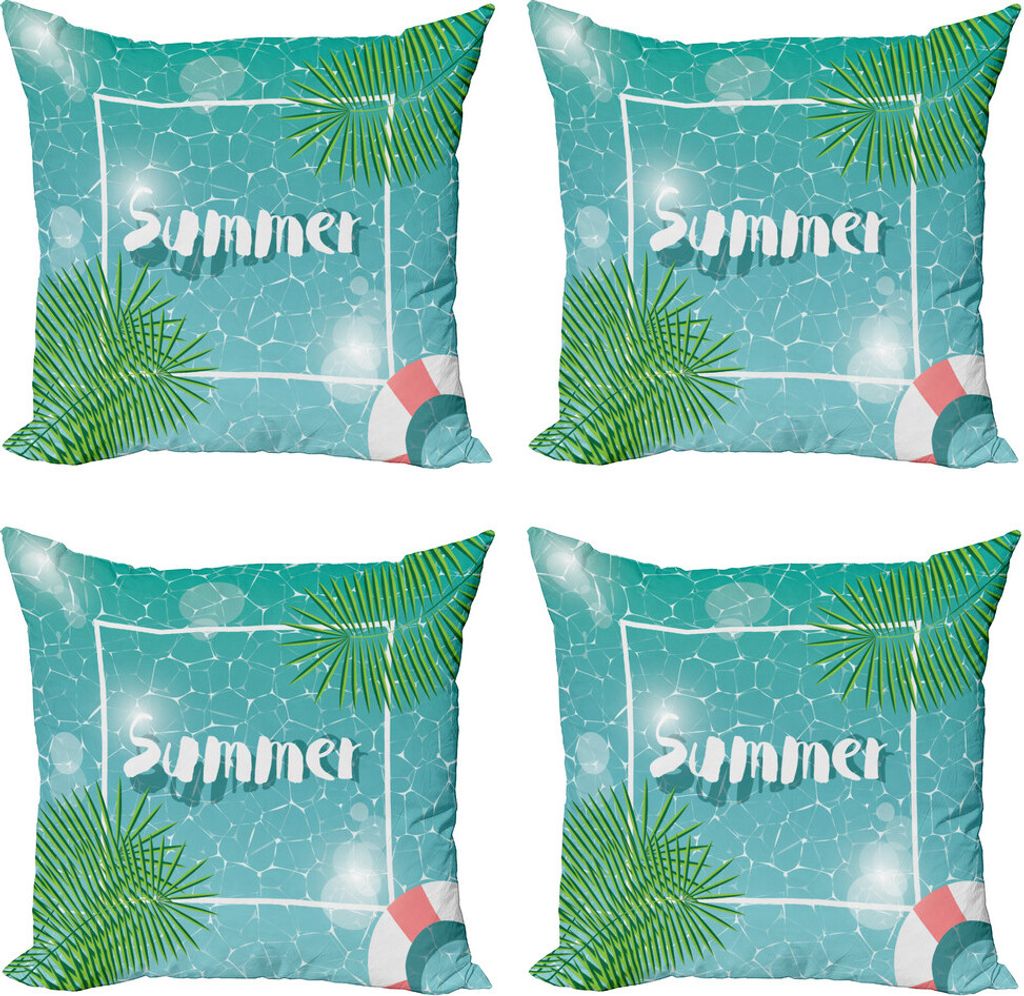 ABAKUHAUS Pool-Party Kissenbezug Set (4 Stück), Tropischer Sommer-Platz, Moderner Doppelseitiger Digitaldruck, 45 cm x 45 cm, Mehrfarbig