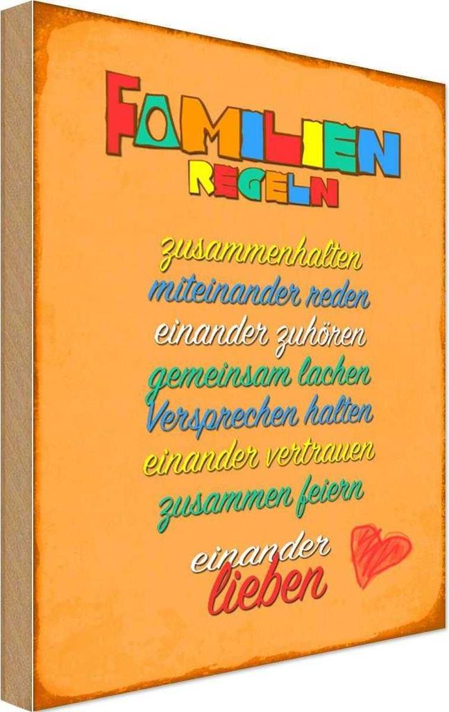 vianmo Holzschild 18x12 cm Familien Regeln Familie Freunde