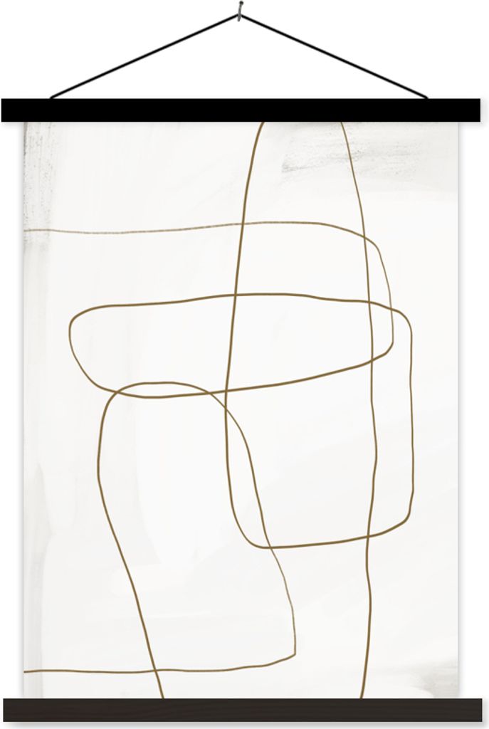 MuchoWow Textilposter Kunst - Braun - Weiß - Minimalismus 60x80 cm mit schwarzem Rahmen - Plakathalter