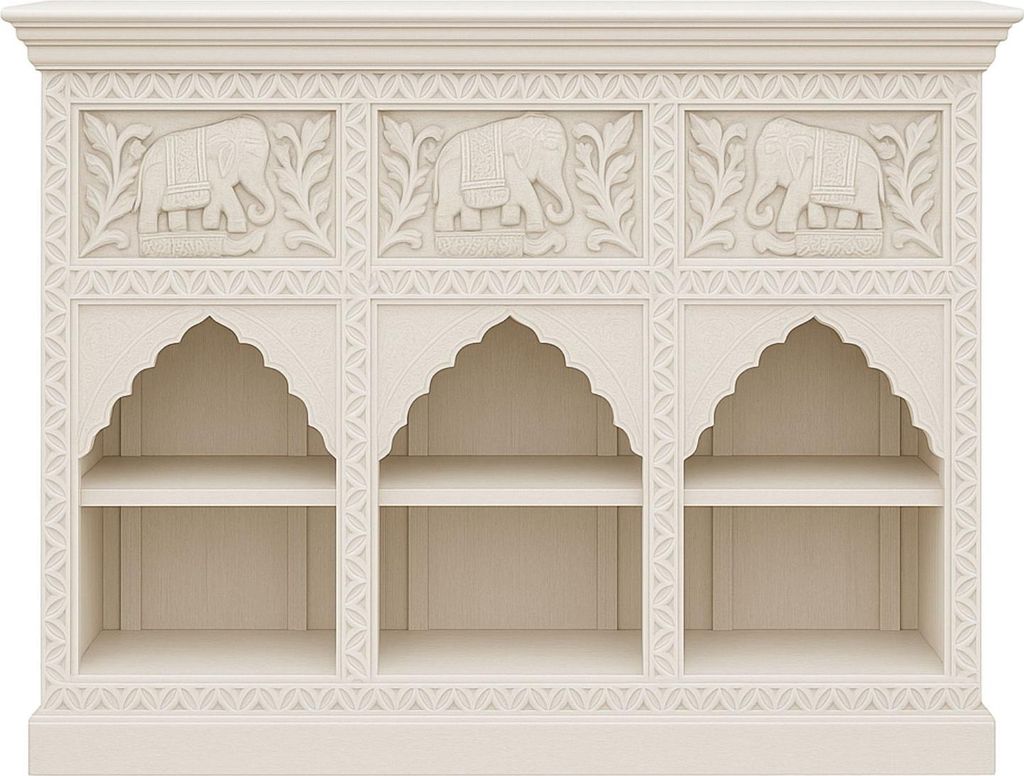 Marrakesch Orientalische Kommode Hasana -3- handgeschnitzt aus Massivholz mit Elefantenmotiv | Indisches Regal im Boho Vintage Stil | Sideboard mit...