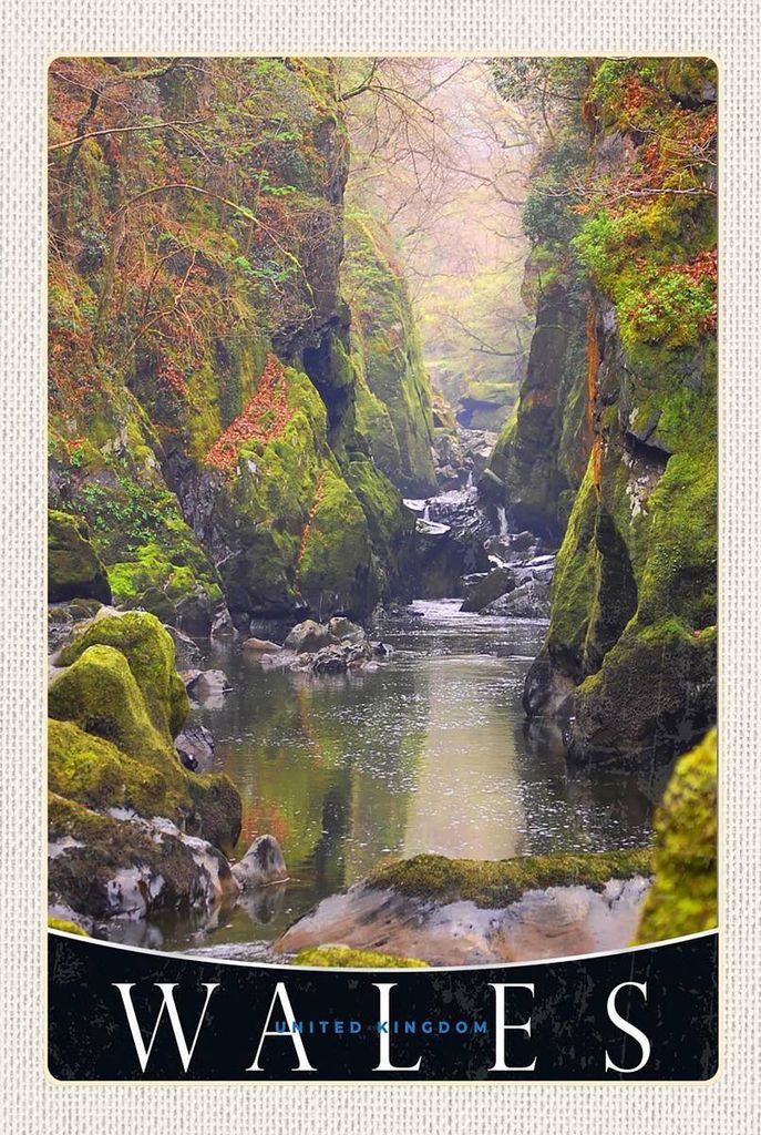 vianmo Holzschild 18x12 cm Wales England Fluss Wald Bildmotiv Reisemotiv Abenteuer Reisen