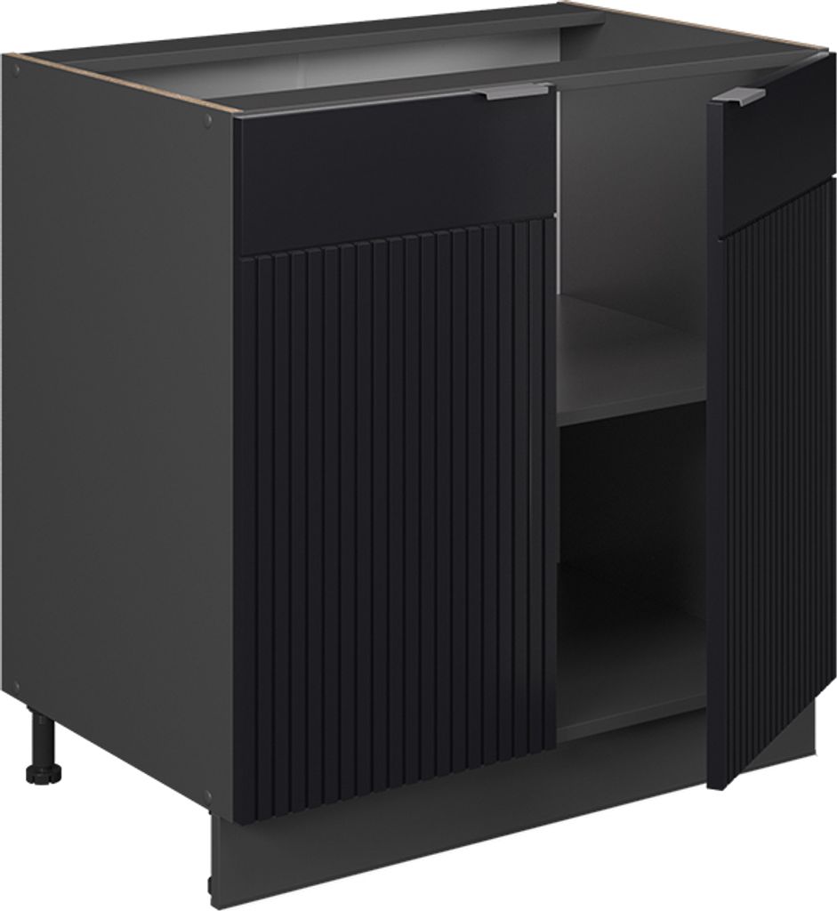 Spülenunterschrank Vicco Fame-Line Schwarz gestreift 80 cm mit Regal, AP Eiche, Model 50648