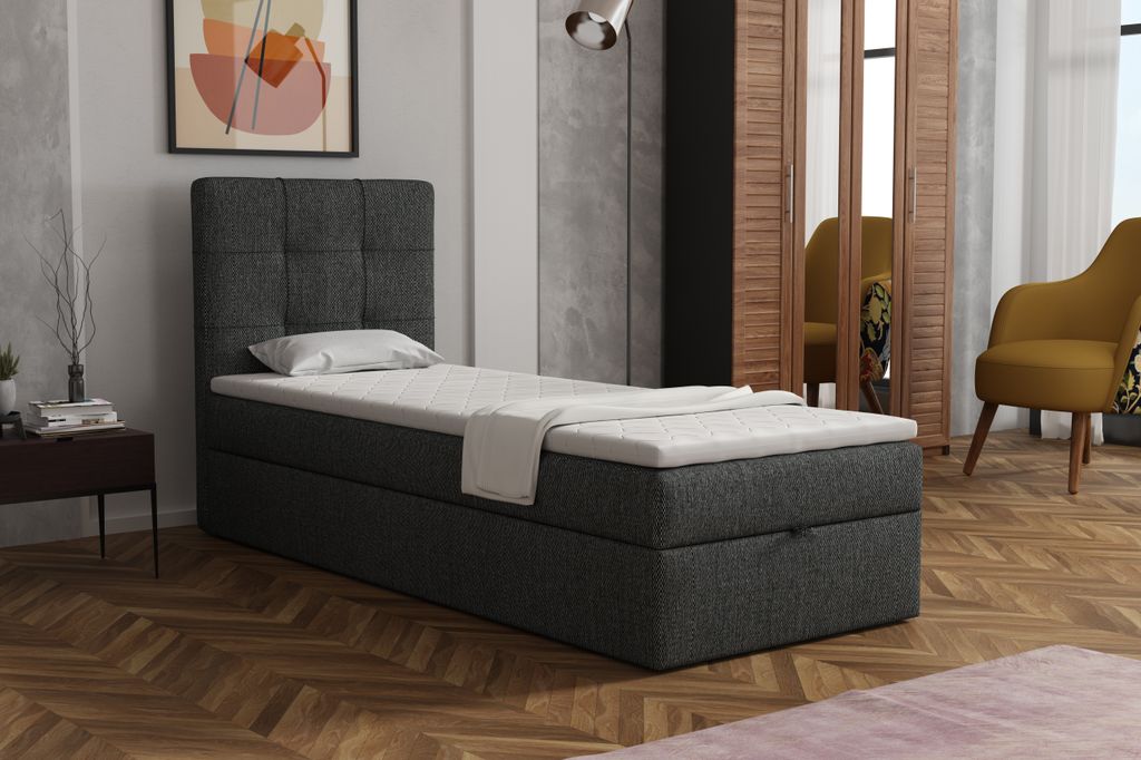 MR GROUP Boxspringbett NAPOLI 80x200cm Kinderbett, Jugendbett, Einzelbetten, Bett mit Stauraum Polsterbett Matratze Topper H3 Schlafzimmer, dunkelgrau