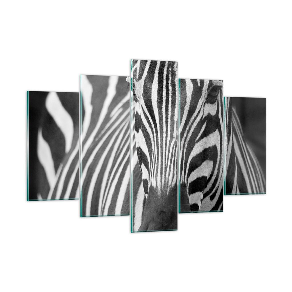 Bilder auf glas - Tiere Zebra gestreift - 150x100cm - Glasbilder - Wandbilder - Kunstdruck - zum Aufhängen bereit - Wanddekoration aus Glas - Glas...