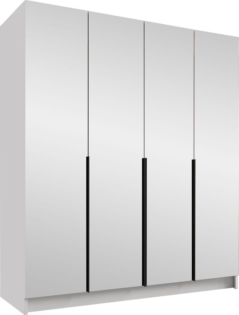 MIRJAN24 Kleiderschrank Santi III, Schlafzimmer, Drehtürenschrank, mit Kleiderstange, Modern, Garderobenschrank, Metallgriffe (Farbe: Weiß / Wei...