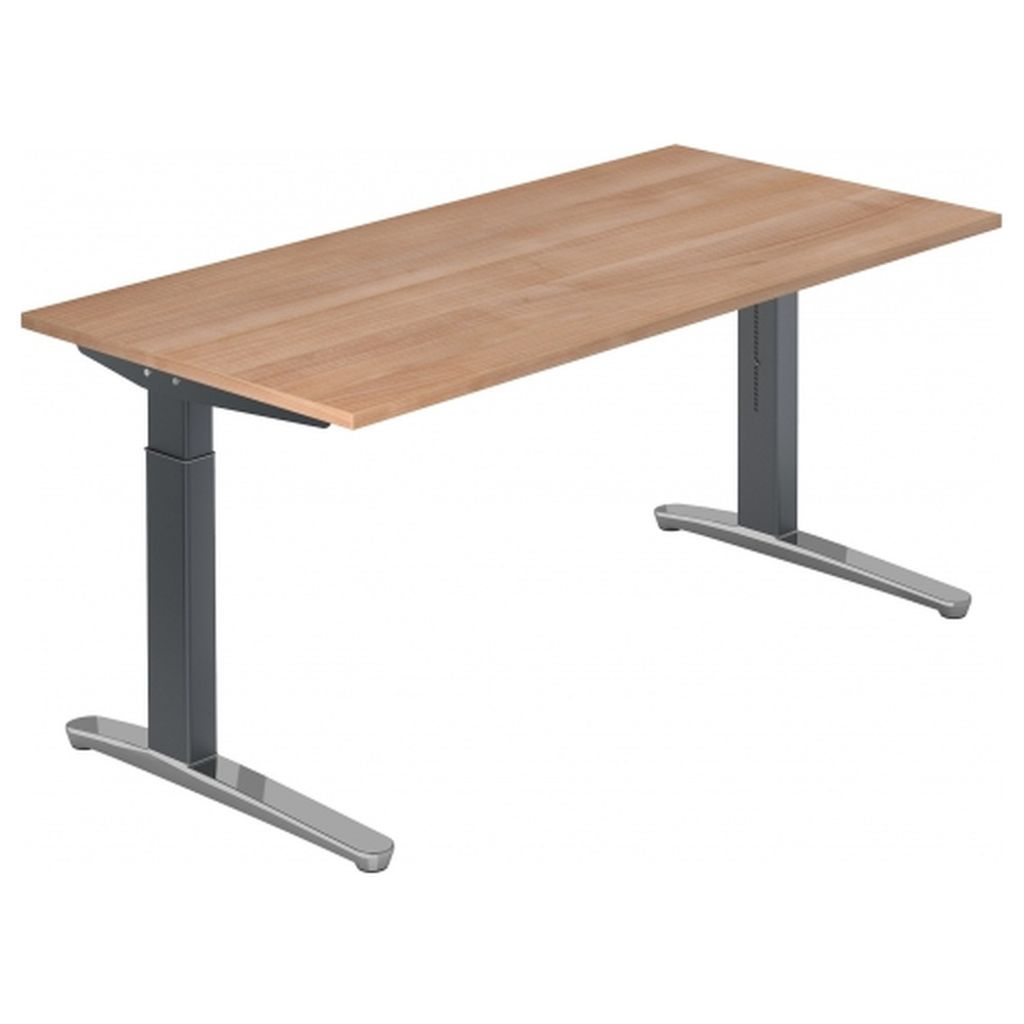 Schreibtisch C-Fuß 160x80cm Nussbaum/Graphit-Alu poliert
