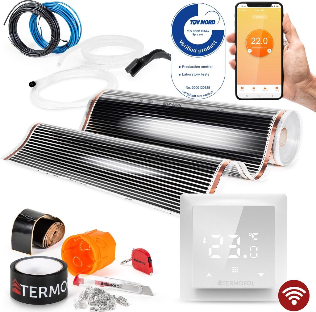 Termofol Elektrische Heizfolie mit Thermostat H6 WiFi, Weiß, 220 W/m², 2m²