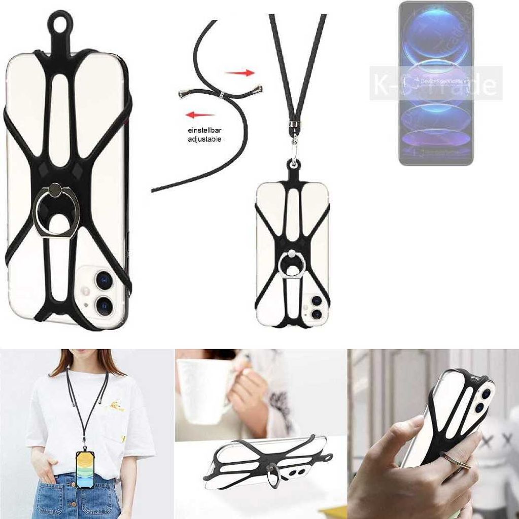 K-S-Trade 3in1 Handykette Handyband Handykordel Halsband Smartphone-Ring Handy-Ring kompatibel mit Xiaomi Redmi Note 12 Pro Fingerhalterung Handyring