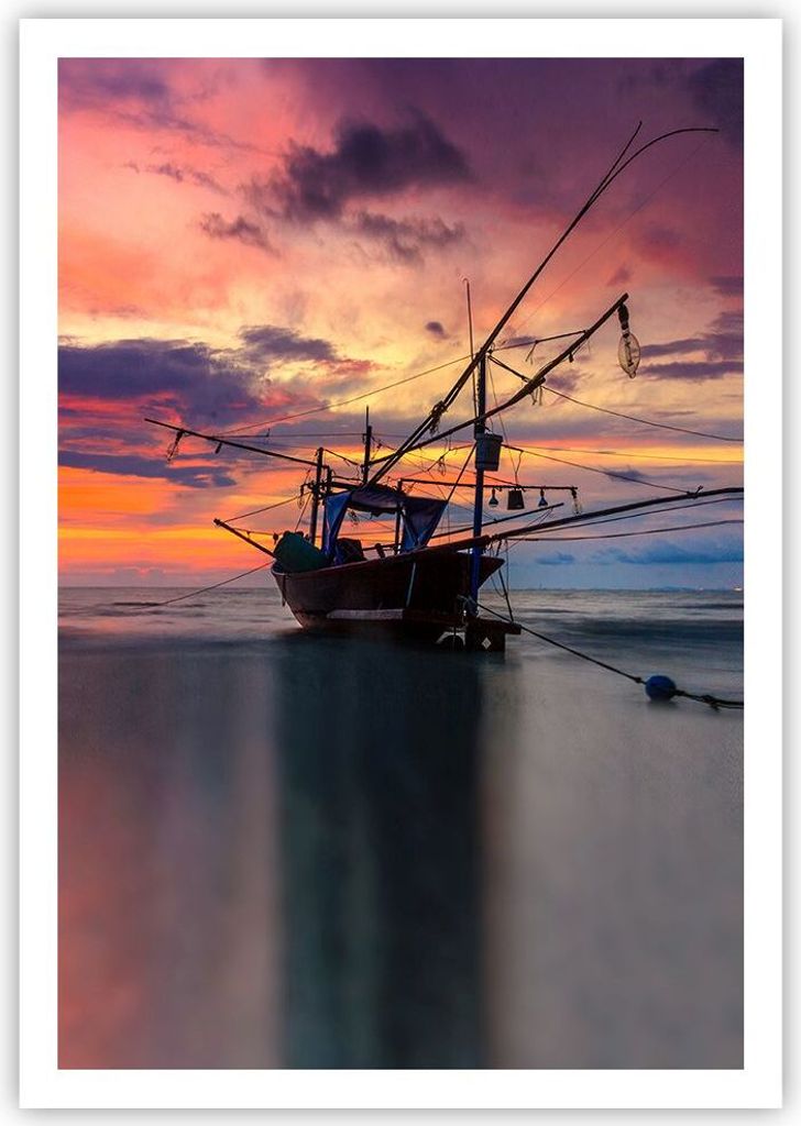 Poster - Poster ohne Rahmen - Asien Boot Kutter - 70x100 cm - Wand Bild - Wanddeko - Wandbilder - Kunstposter - Wandposter - Bilder - Kunstdruck - ...