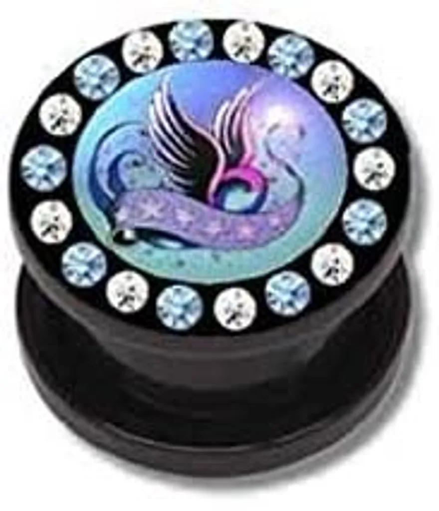 Ear Flesh Tunnel Piercing acrilico a vite con spirito curativo e stelle con cristalli colorati - 14mm