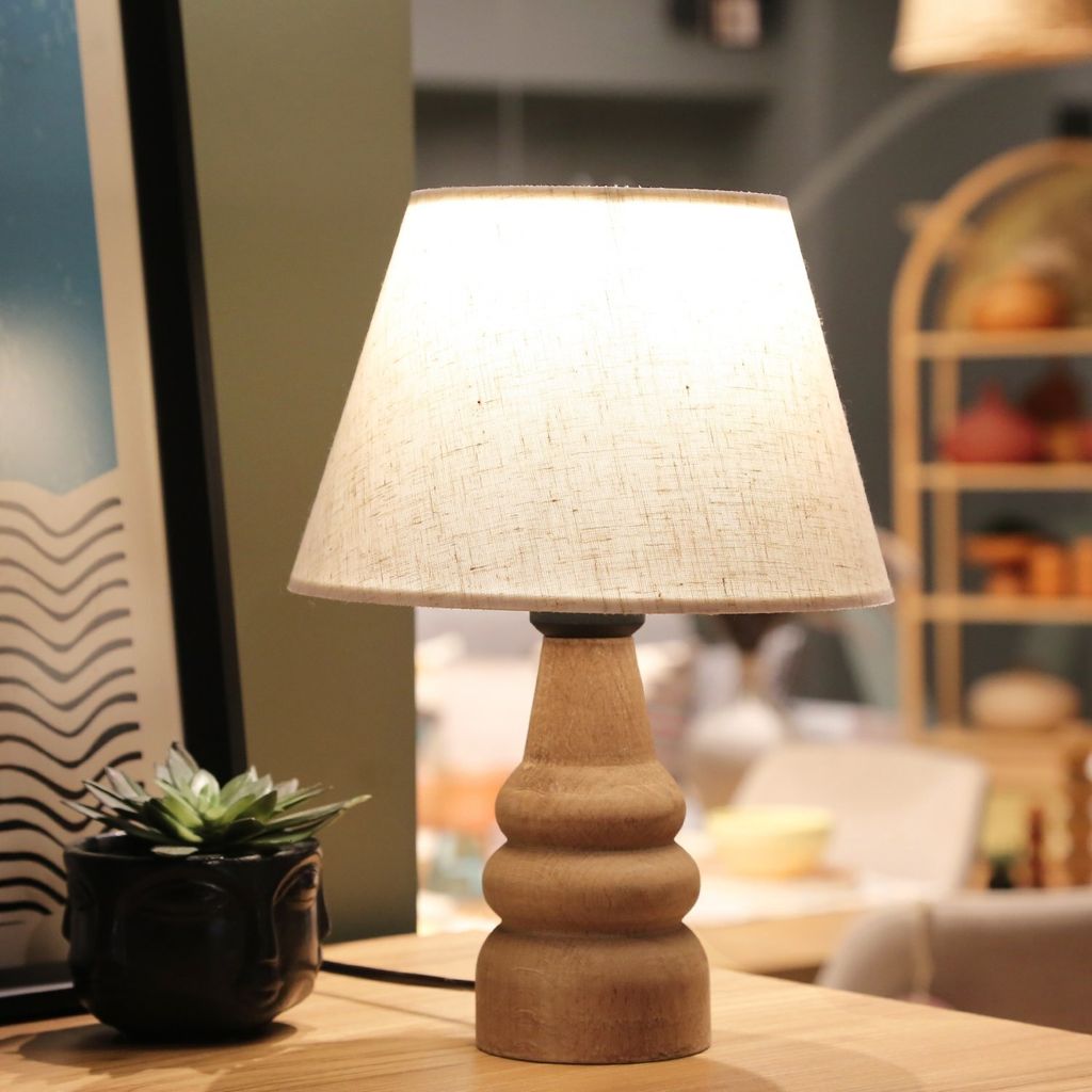 Opviq, AYD-3562,Tischlampe, Creme, HOLZKÖRPER, 22 x 22 x 32 cm