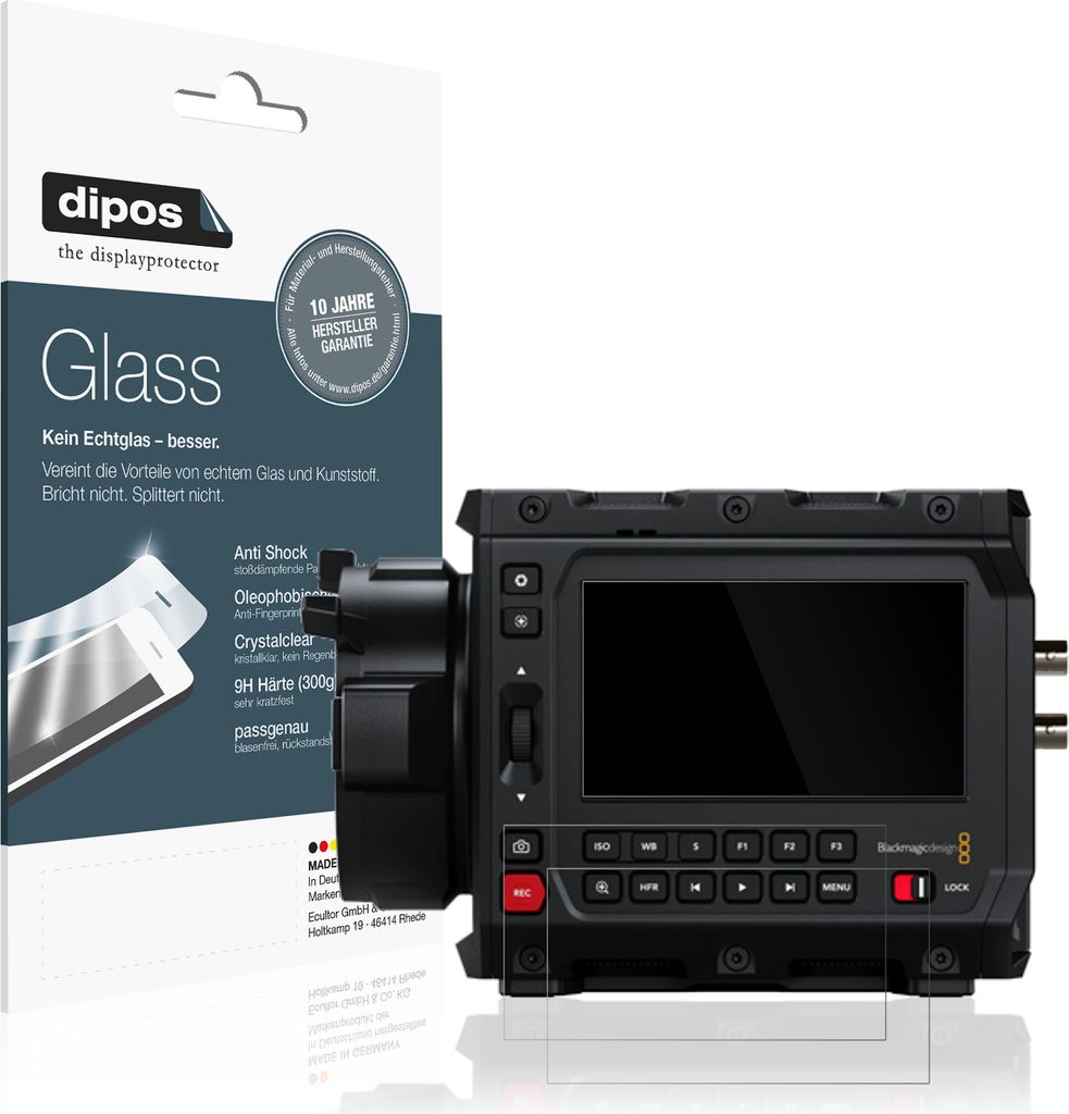 2x Schutzfolie für Blackmagic Design Pyxis 6K - Anti-Shock 9H Folie dipos Glass Kunststoffglas