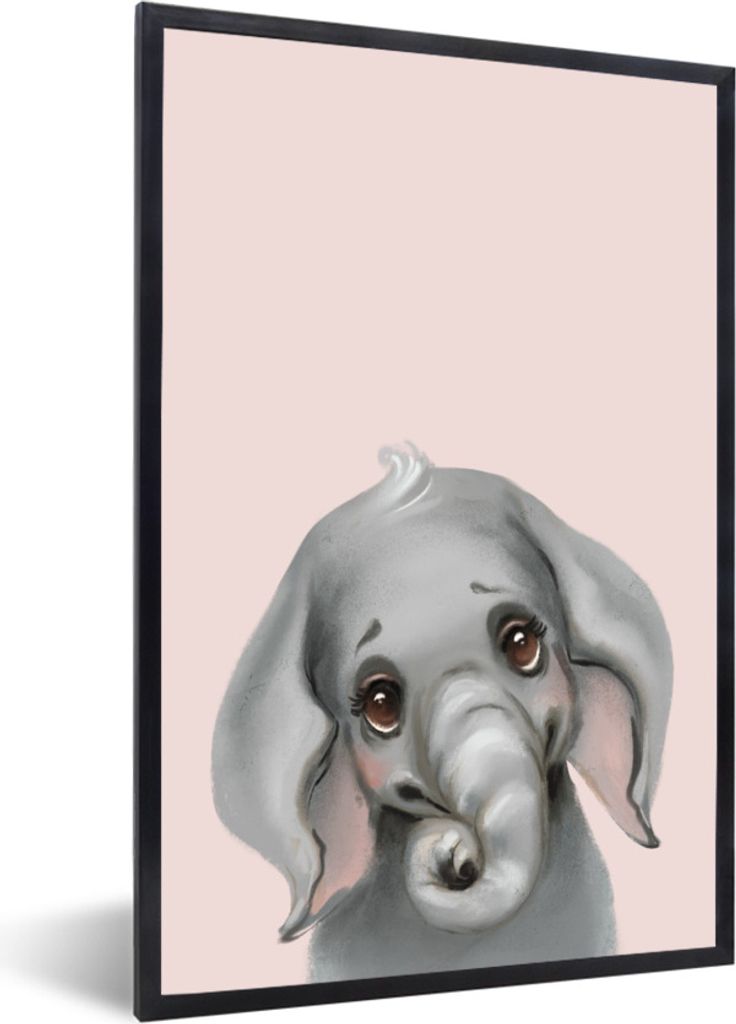 MuchoWow Gerahmtes Poster Elefant - Kind - Rosa 40x60 cm - Poster mit Schwarzem Bilderrahmen Wandposter Rahmen Foto Bilder - Papierdruck - Wandbi...