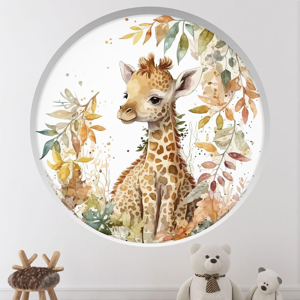 Trompe-l'œil-Aufkleber Runde Bogen Kinder - Lumaléa - Giraffe - Durchmesser 130 cm
