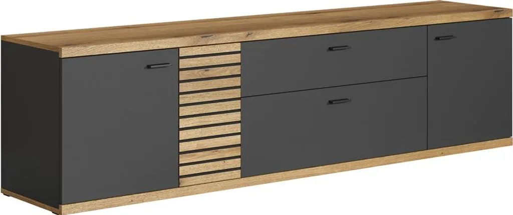 Meuble TV Norris pour Salon Gris et Chêne - Support Écran Plat avec Niches