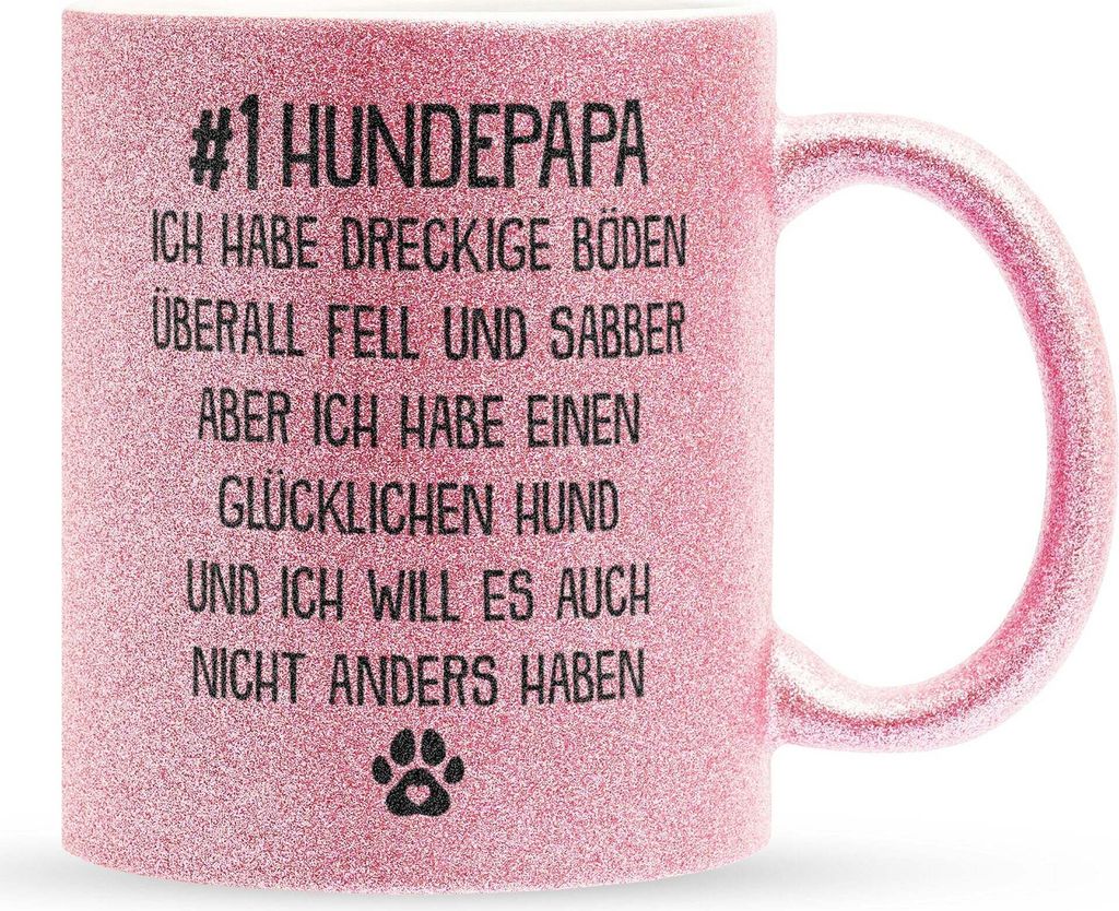 22Feels Glitzertasse Pink Bester Hundepapa Herrchen Geschenk Hundeliebe Welpe Kaffeetasse Hund Dog Dad Haferl Männer Geburtstag Vatertag Weihnacht...