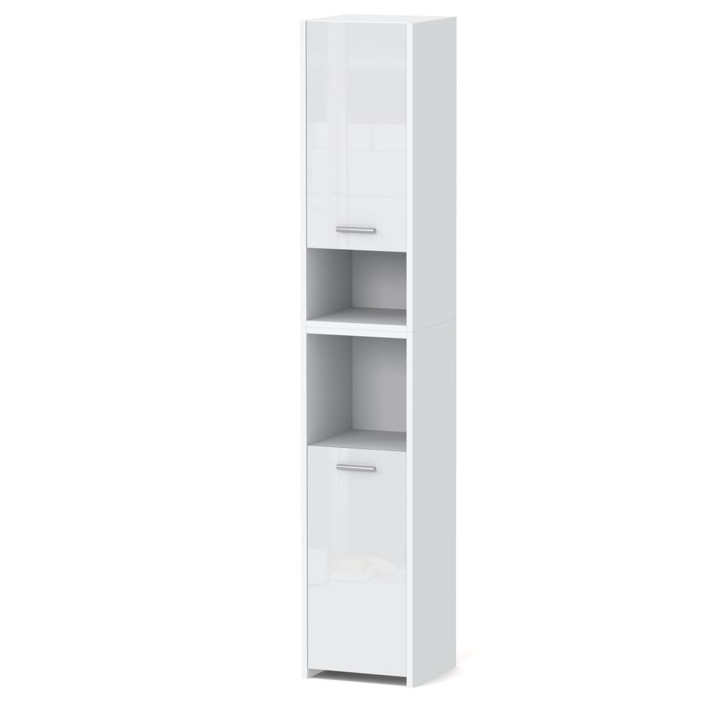 STIV Möbel | Hochschrank Bad Weiß Matt / Weiß Hochglanz 165 cm | Badschrank 30x30 cm mit 6 Einlegeböden