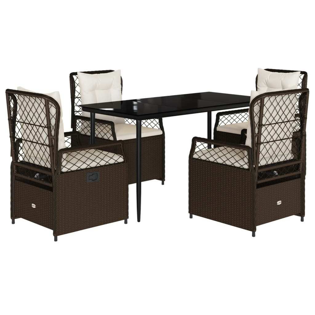 5-tlg. Garten-Essgruppe mit Kissen Braun Poly Rattan