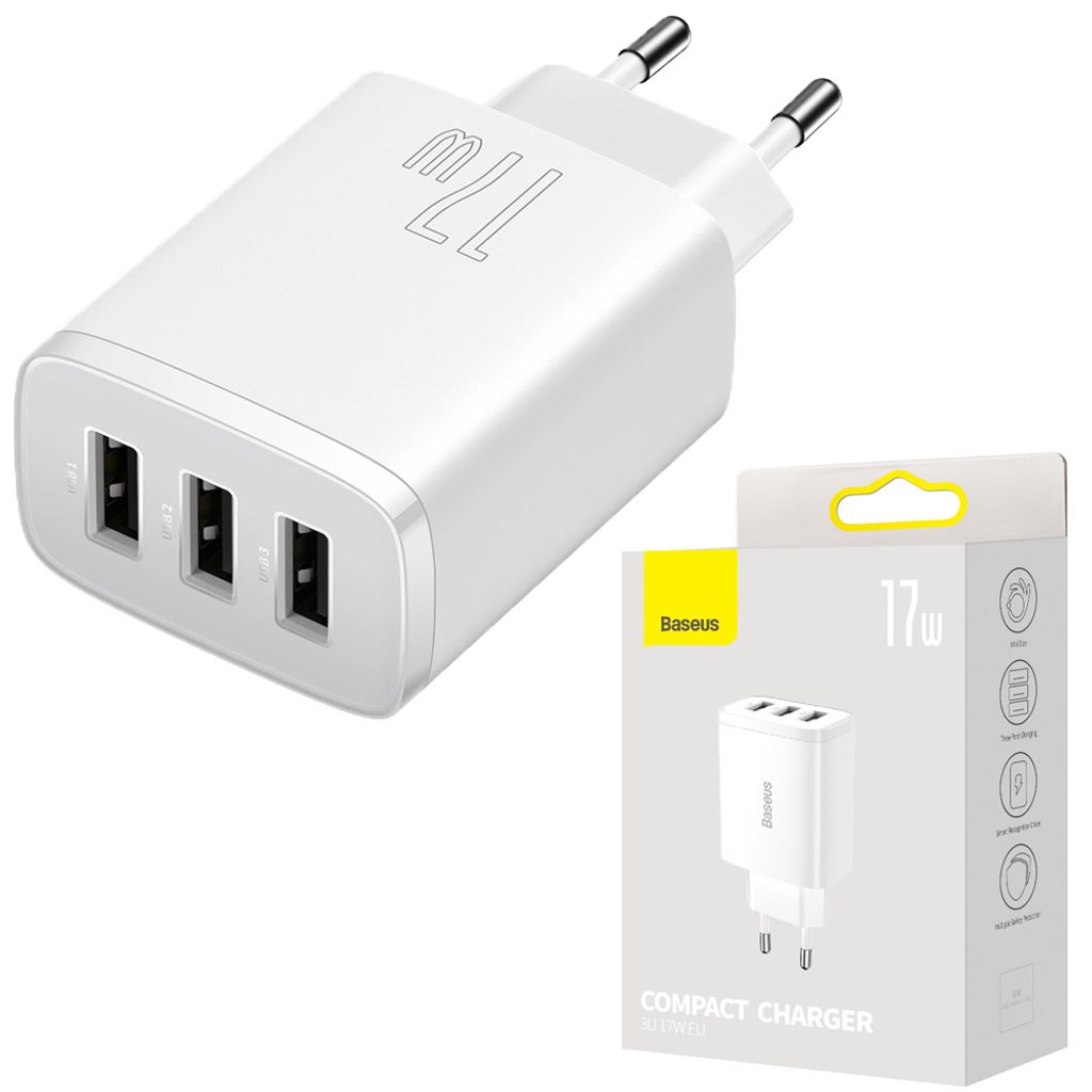Baseus Compact 3X Usb 17W Netzladegerät Weiss (Ccxj020102) Produktbild 