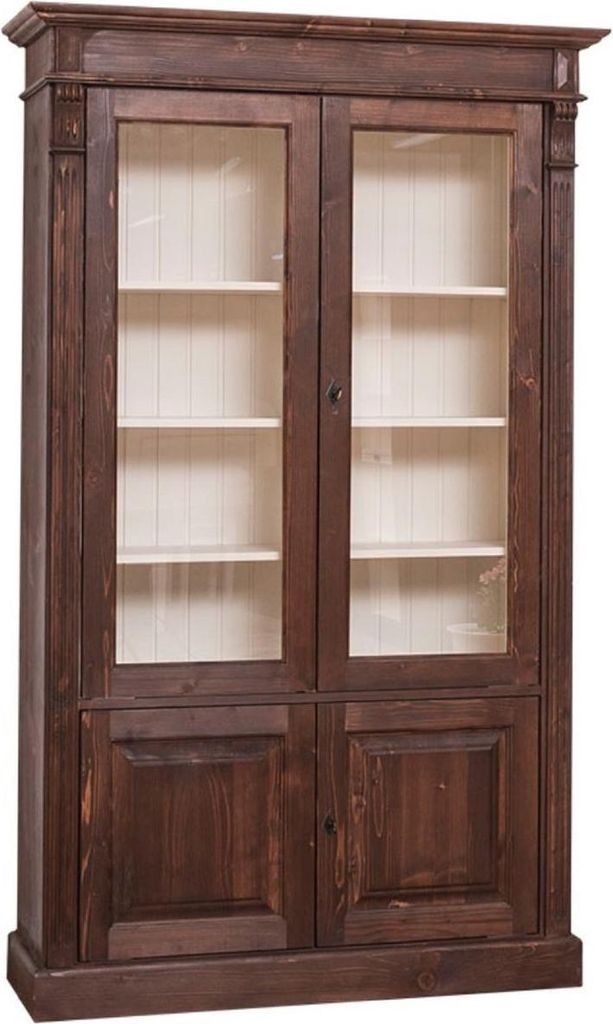 Casa Padrino Landhausstil Bücherschrank Dunkelbraun / Creme 119 x 39 x H. 197 cm - Wohnzimmerschrank mit 4 Türen - Massivholz Schrank - Vitrinens...
