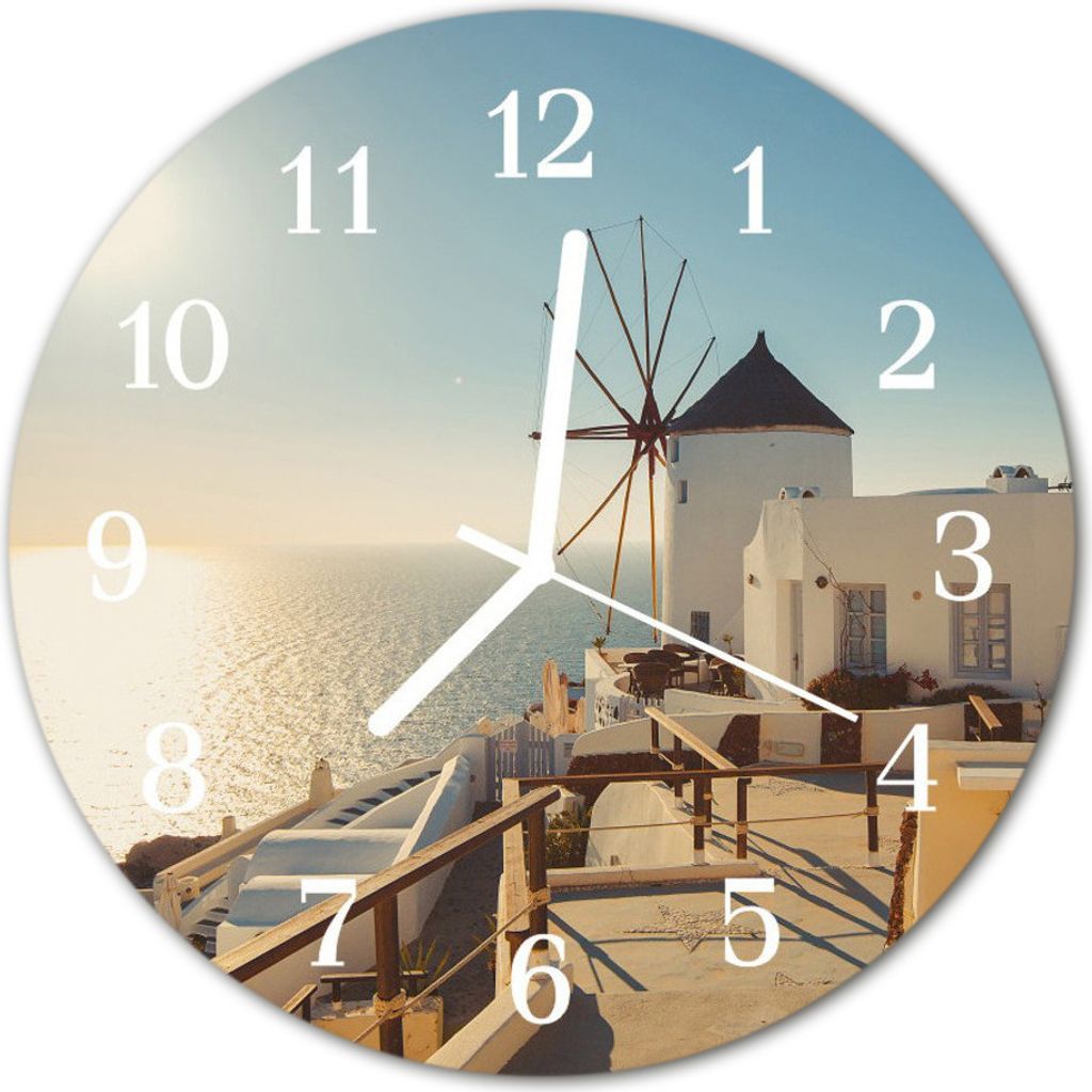 Glasuhr Wanduhr Küchenuhr Echt-Glas 30fi cm Santorini weiß Produktbild 