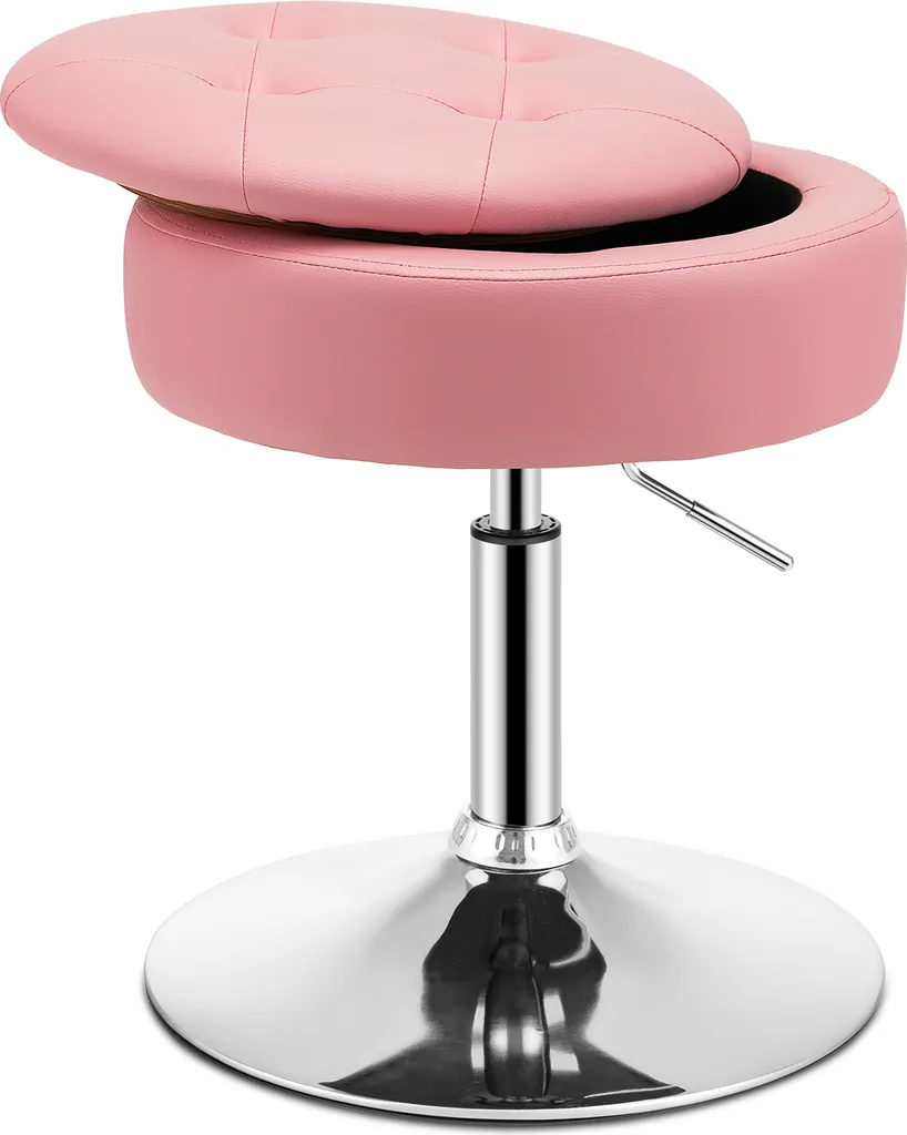 Tabouret de Coiffeuse 360° Rose en Similicuir avec Espace de Stockage